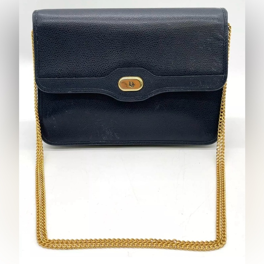 Authentic Christian Dior Leather Navy Chain Shoulder Bag - Picture 2 of 16